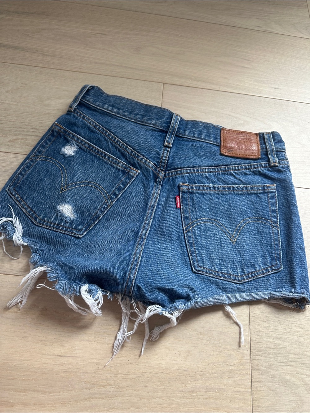 Denim Distressed High-Waist Women's Shorts - Blue - Picture 3 of 3
